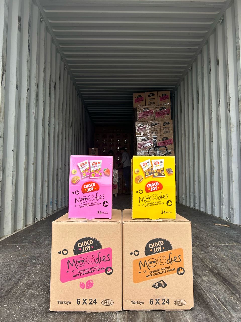 Choco Joy cartons being loaded for export